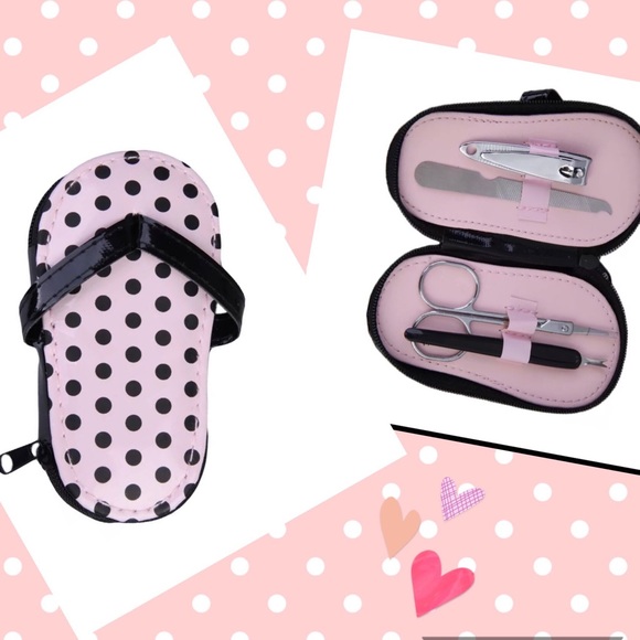 Polka dot nail set kit cute nail clipper polka dot pouch pink scissor tr… - Picture 1 of 5